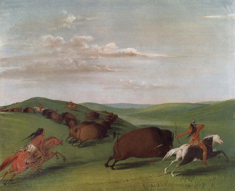 George Catlin Buffalo Chase with Bows and Lances China oil painting art
